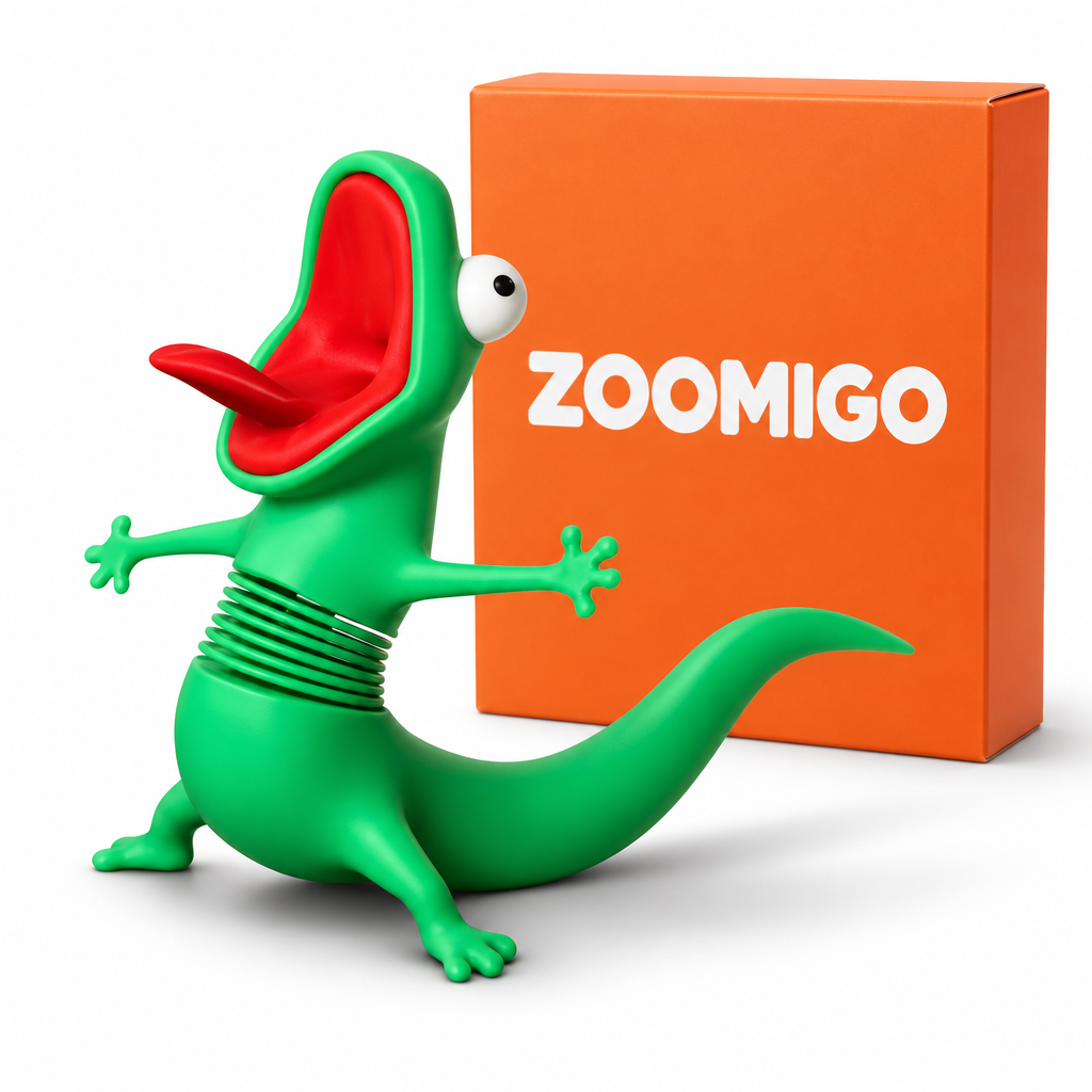 Zoomigo dancing lizard with its gift box